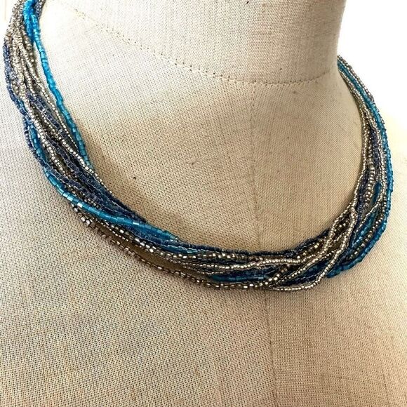 Neroleone blue and silver beaded multi strand necklace - Picture 2 of 11